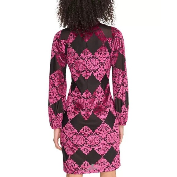 Vince Camuto Women's Burnout Velvet Balloon-Sleeve Chic Dress Black Fuchsia 10 - Picture 4 of 14
